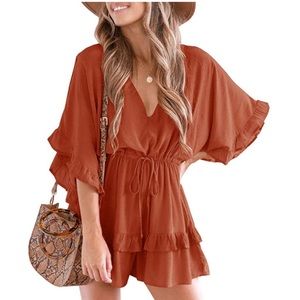 Ruffle Drawstring Beach Romper